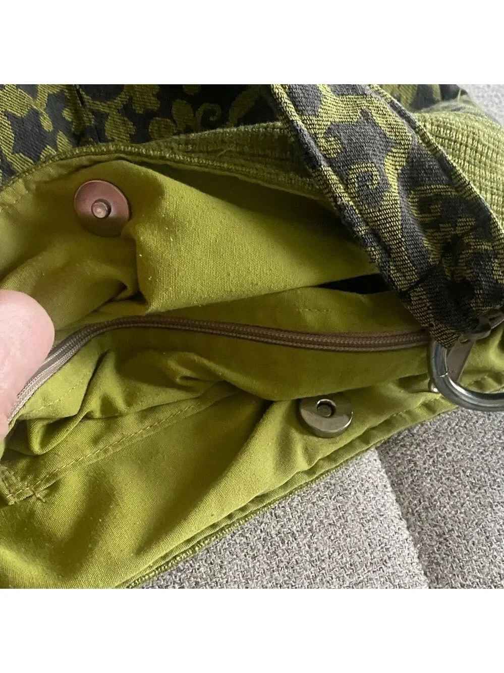 Madison Olive Gray Patterned Hobo Bag Boho Chic Slouchy Shoulder Bag